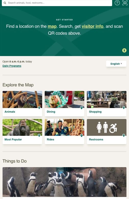 zoo app main page